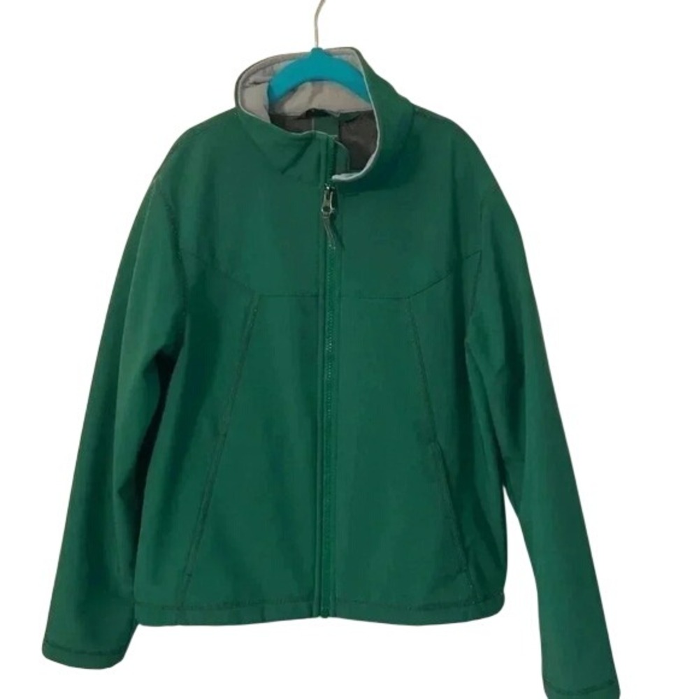 LL Bean Kids Green Softshell Fleece Lined Full Zip Jacket M 10-12